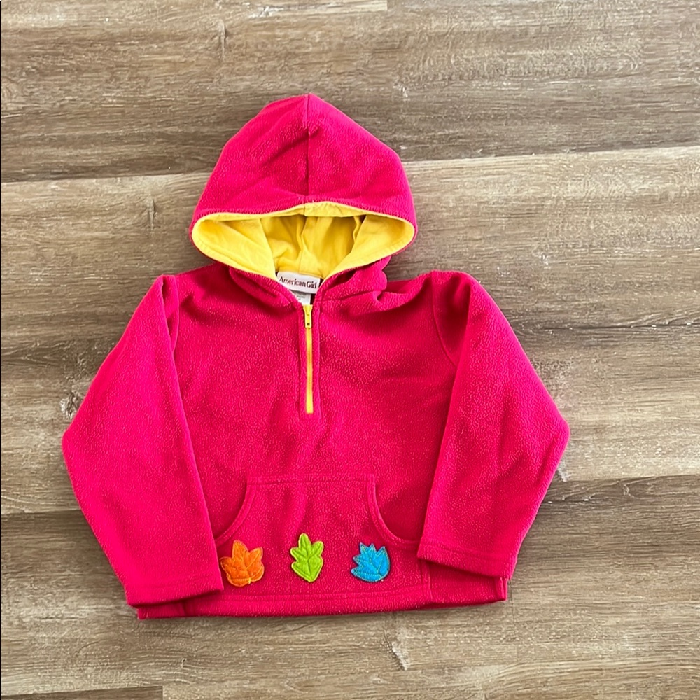 American Girl Pink Hoodie with Colorful Leaf Accents